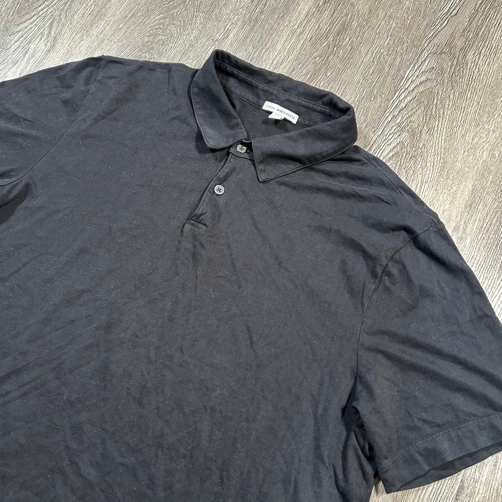 James Perse Sueded Jersey Polo Shirt Mens Large (3) Black Short Sleeve Made USA